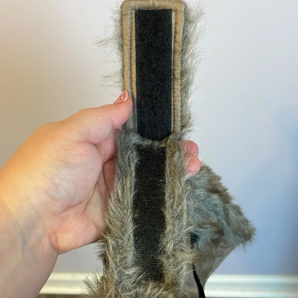 Faux Fur Pet Jacket with Collar Brown Gray size S